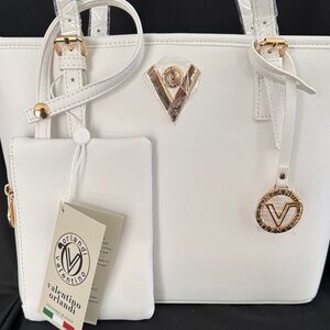 Valentino Orlandi White Tote Bag with Gold Details
